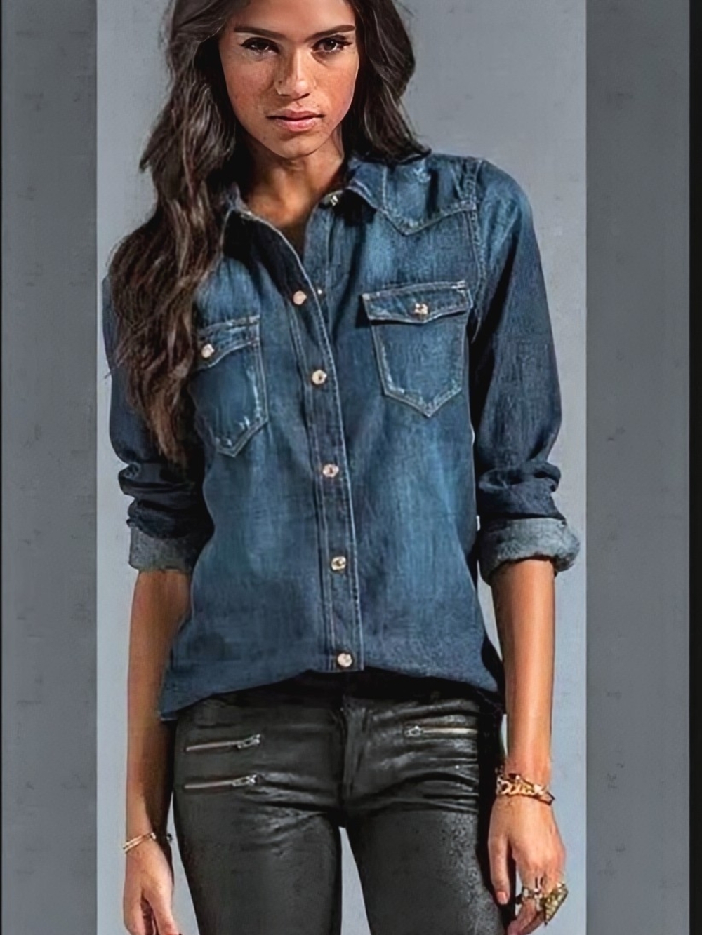 🤠 7 For All Mankind Denim Snap Button Shirt in Dark Blue